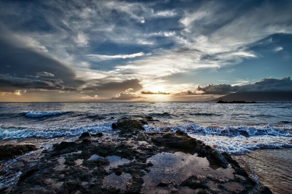 Sunset on the sea. Beautiful landscape