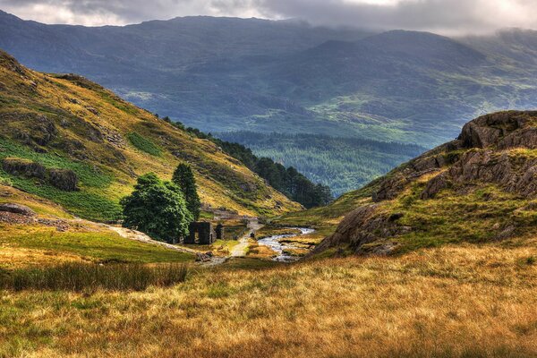 Landscape with a mountain river of Great Britain