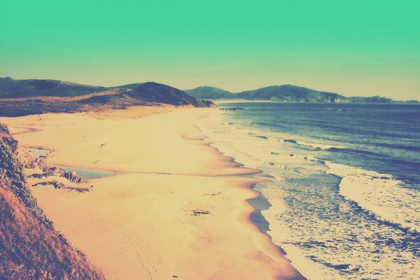 Sandy coastline along the sea