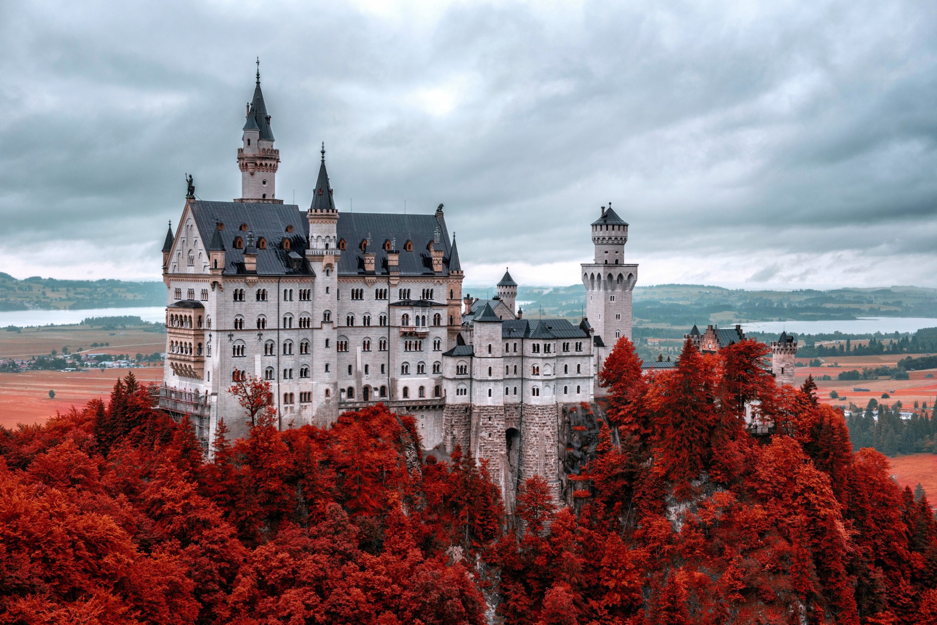 bayern alpen herbst berg reparatur schloss neuschwanstein