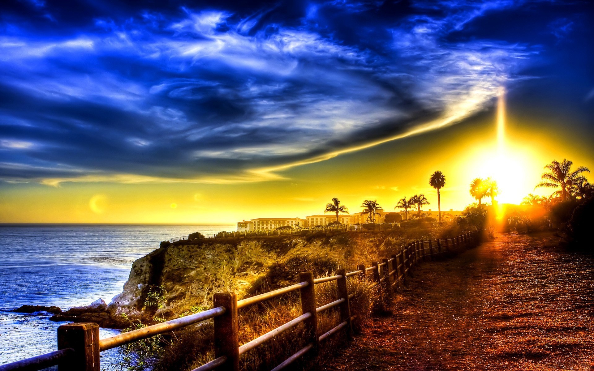 palm coast ocean road sea fence building