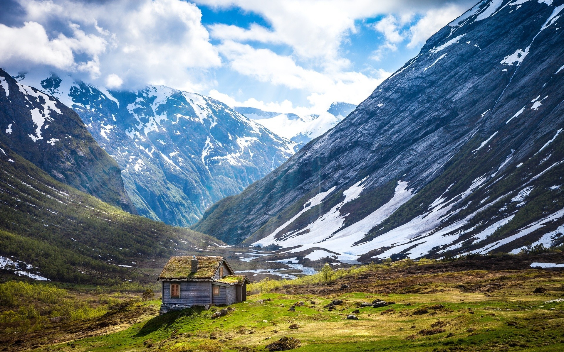 nieve nubes noruega verano sol paisajes montañas luz cielo