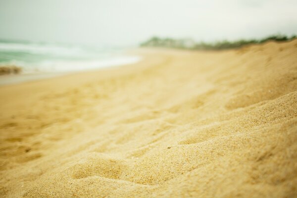 Золотистый песок на пляже крупным планом