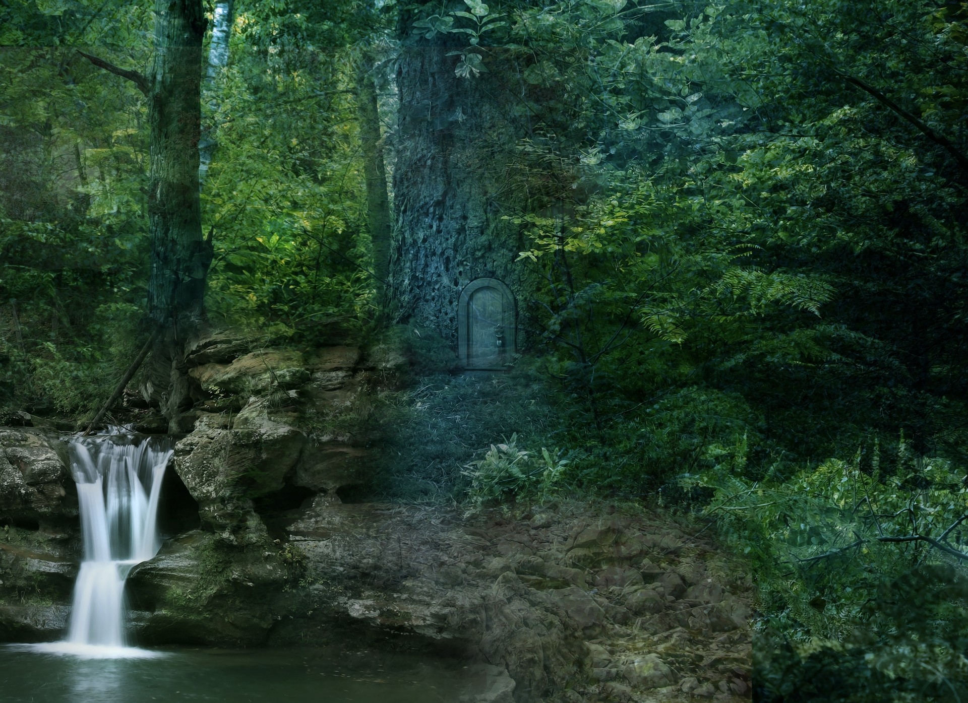 bäume landschaft wald wasserfall