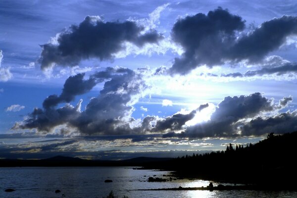 Clouds hang over the lake