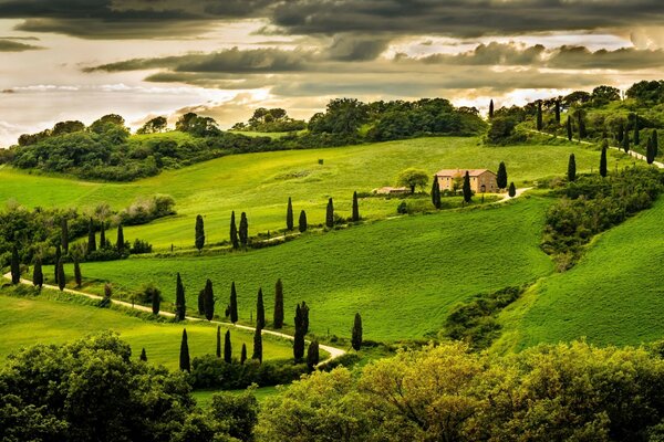 Beautiful hills, houses in Italy