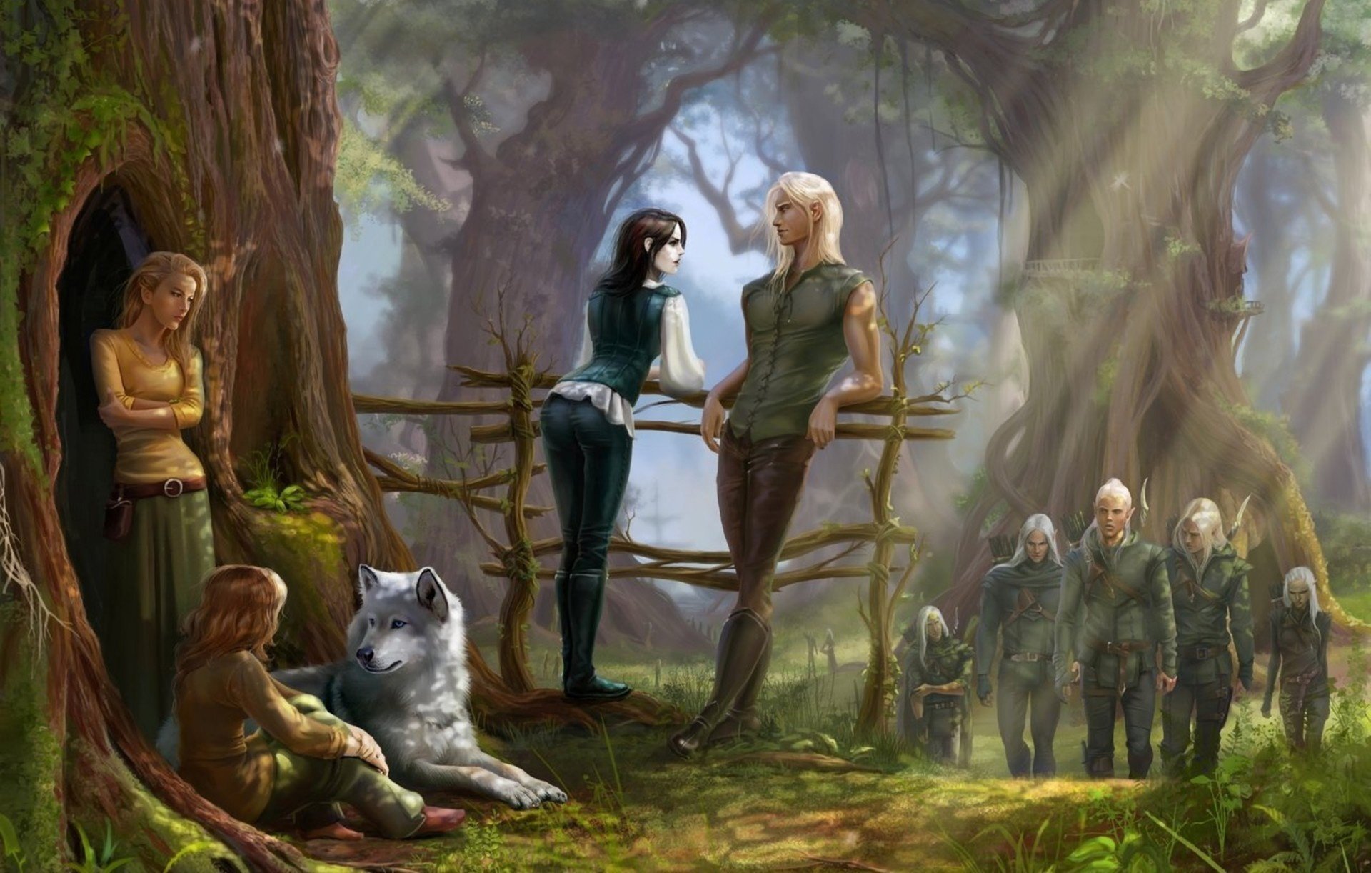 archers elves wolf forest railings tree art