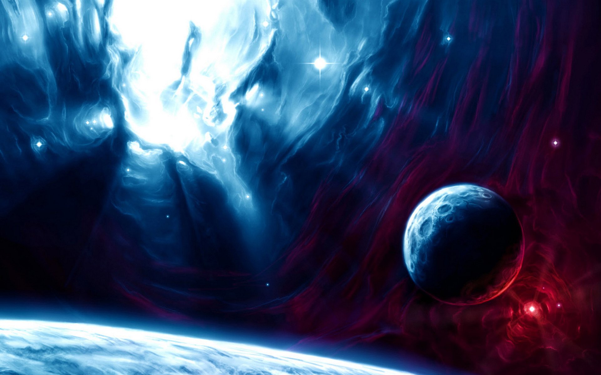 planeten blau rot fantastisch