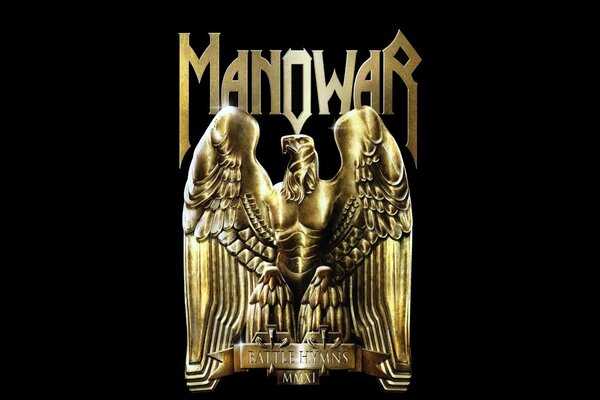 Manowar album cover with a golden eagle and the golden logo of the band on a black background
