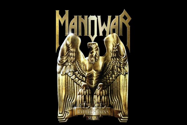 Portada del álbum de la banda Manowar con un águila dorada y el logotipo dorado de La banda sobre un fondo negro