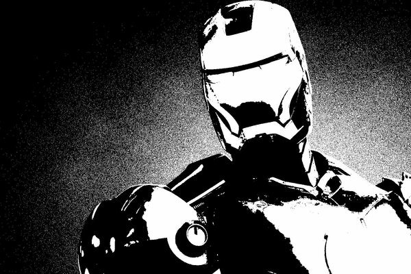 Iron Man w czarno-białym hełmie i zbroi