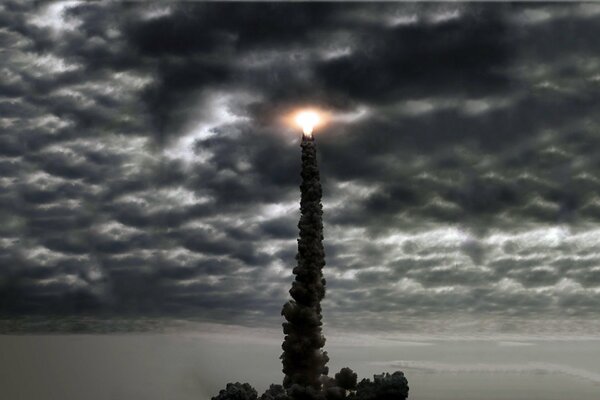 Rocket clouds sky takeoff trail