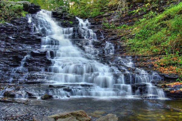 Cascading waterfall beautiful nature