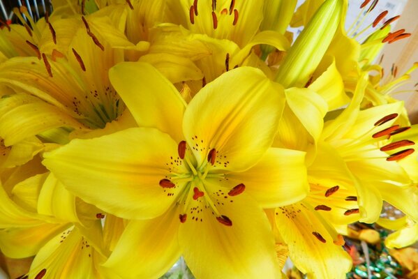 Bright yellow lilies bouquets