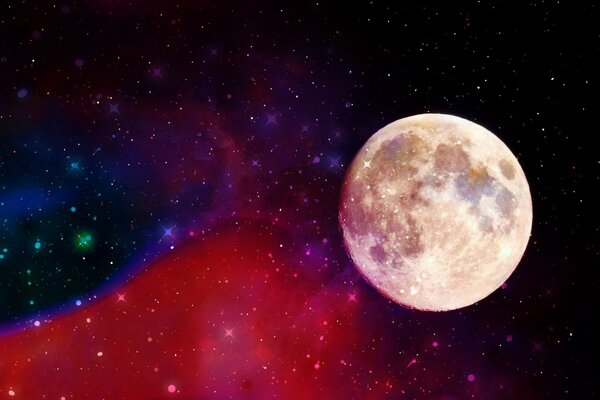 La lune sur le fond des étoiles est encore plus belle