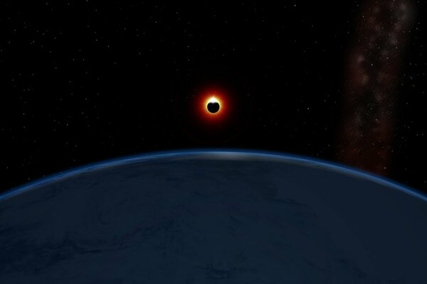 Éclipse du soleil par satellite, vue de la surface de la planète