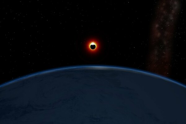 Eclissi solare satellitare vista dalla superficie del pianeta