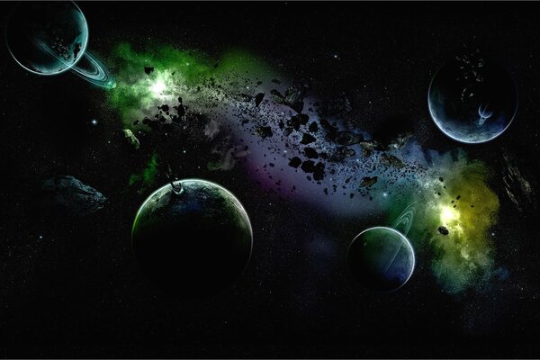 Photo de l univers avec des planètes et des astéroïdes