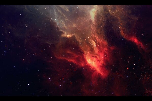 Fantásticas nubes rojas en el cielo estrellado