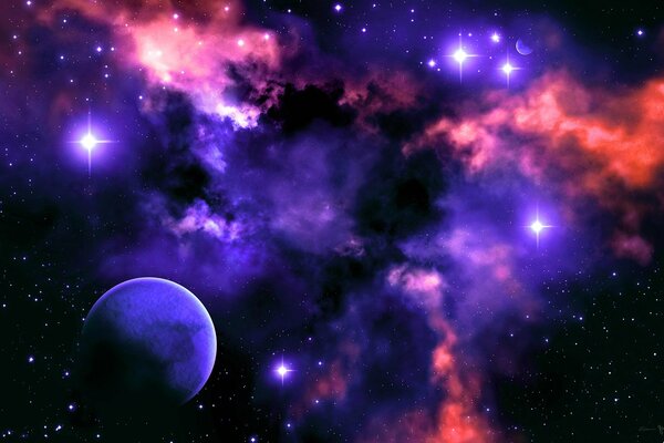 Планеты, звезды и туманность ночью