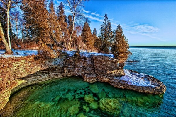 Lac clair côte rocheuse
