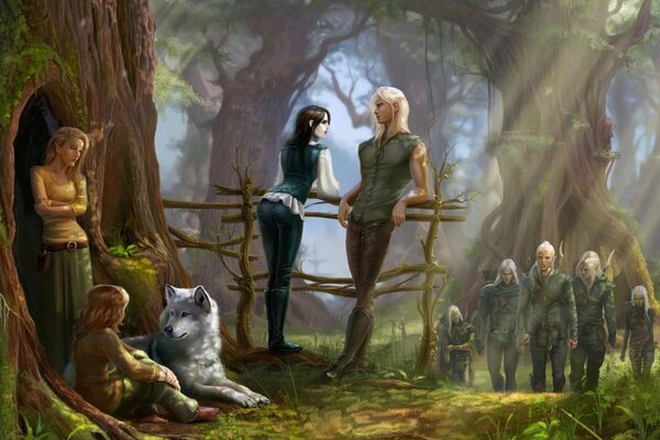 Art of elves, elves with a wolf