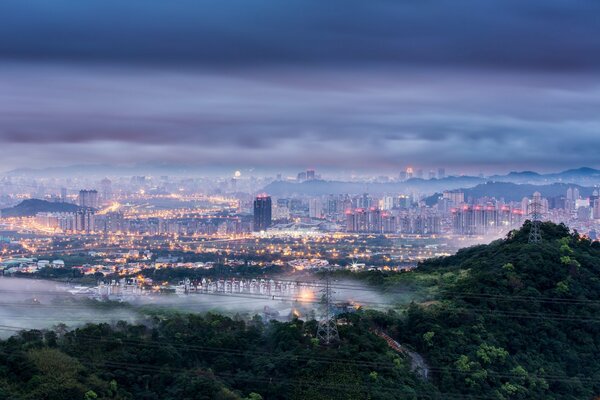 China s Night city at dawn