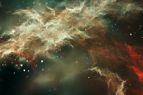 Galactic nebula of space in red and white colors