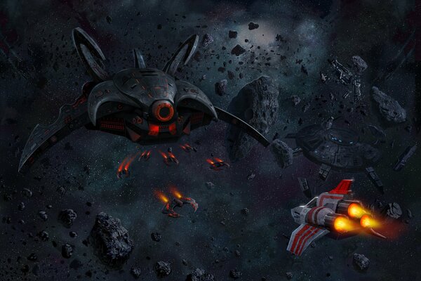 Science fiction art ships space asteroids