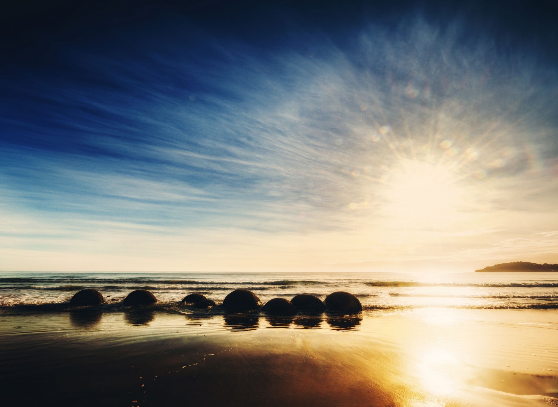 pierres lever du soleil océan nouvelle-zélande