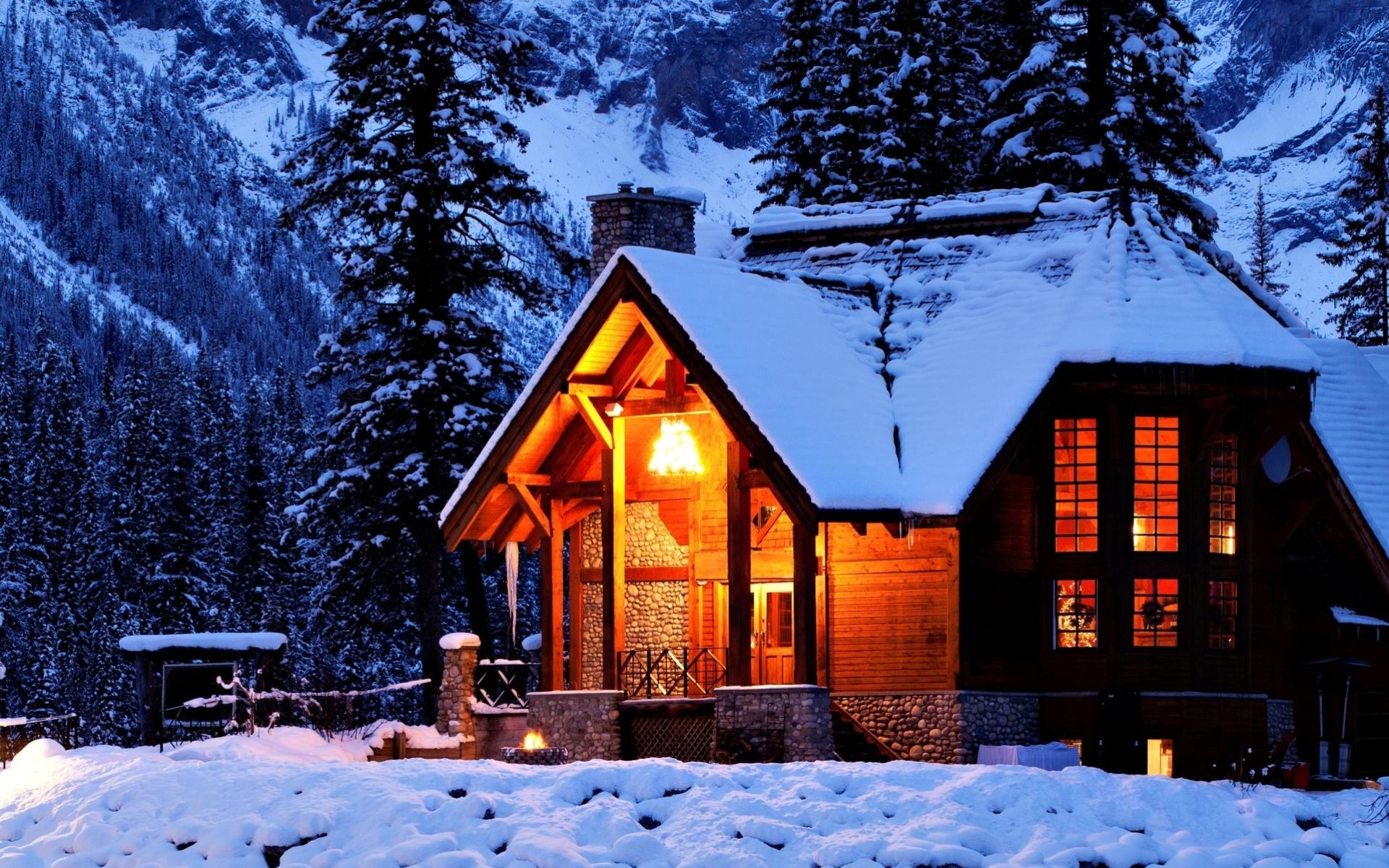 schnee architektur bäume nacht gebäude landschaften berge winter licht