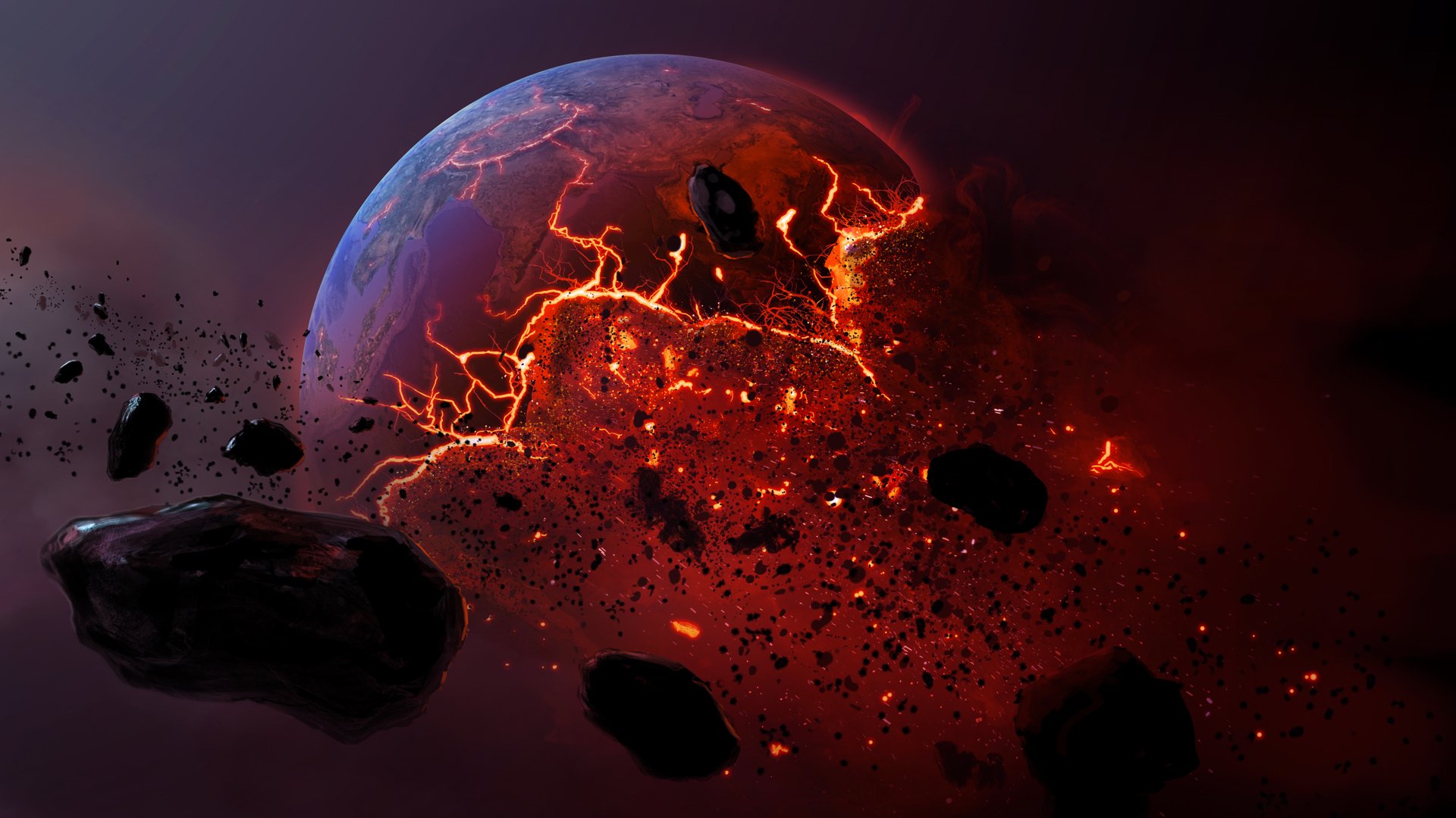 dead planet meteorite burning land