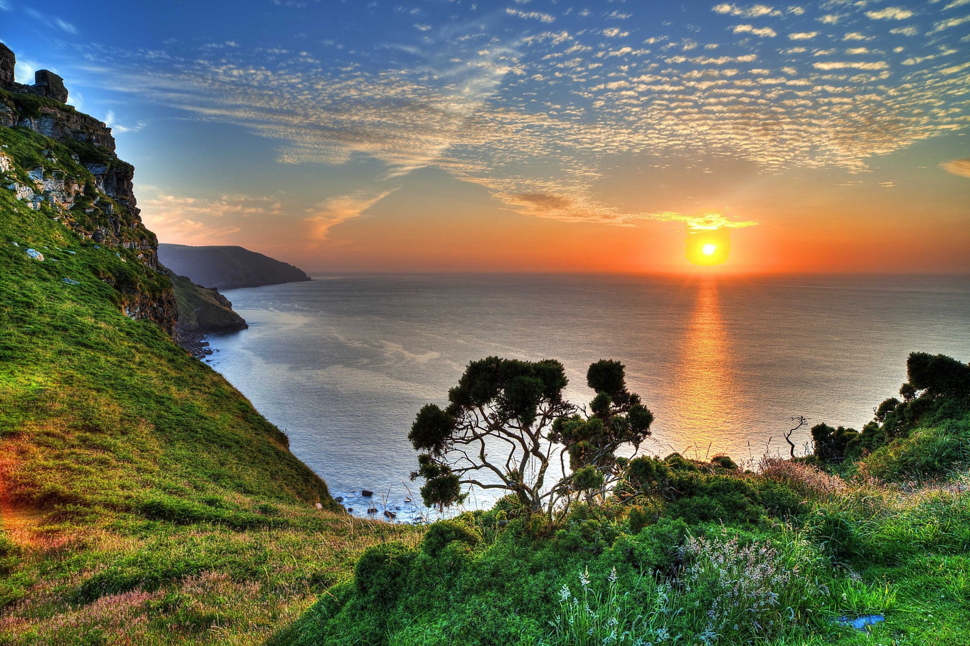 coucher de soleil côte exmoor mer royaume-uni