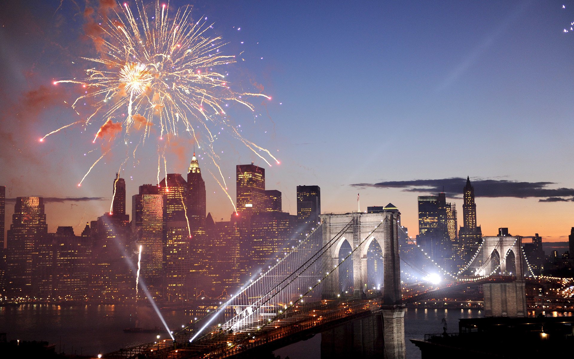 fireworks usa new york brooklyn bridge saludo fuegos artificiales américa