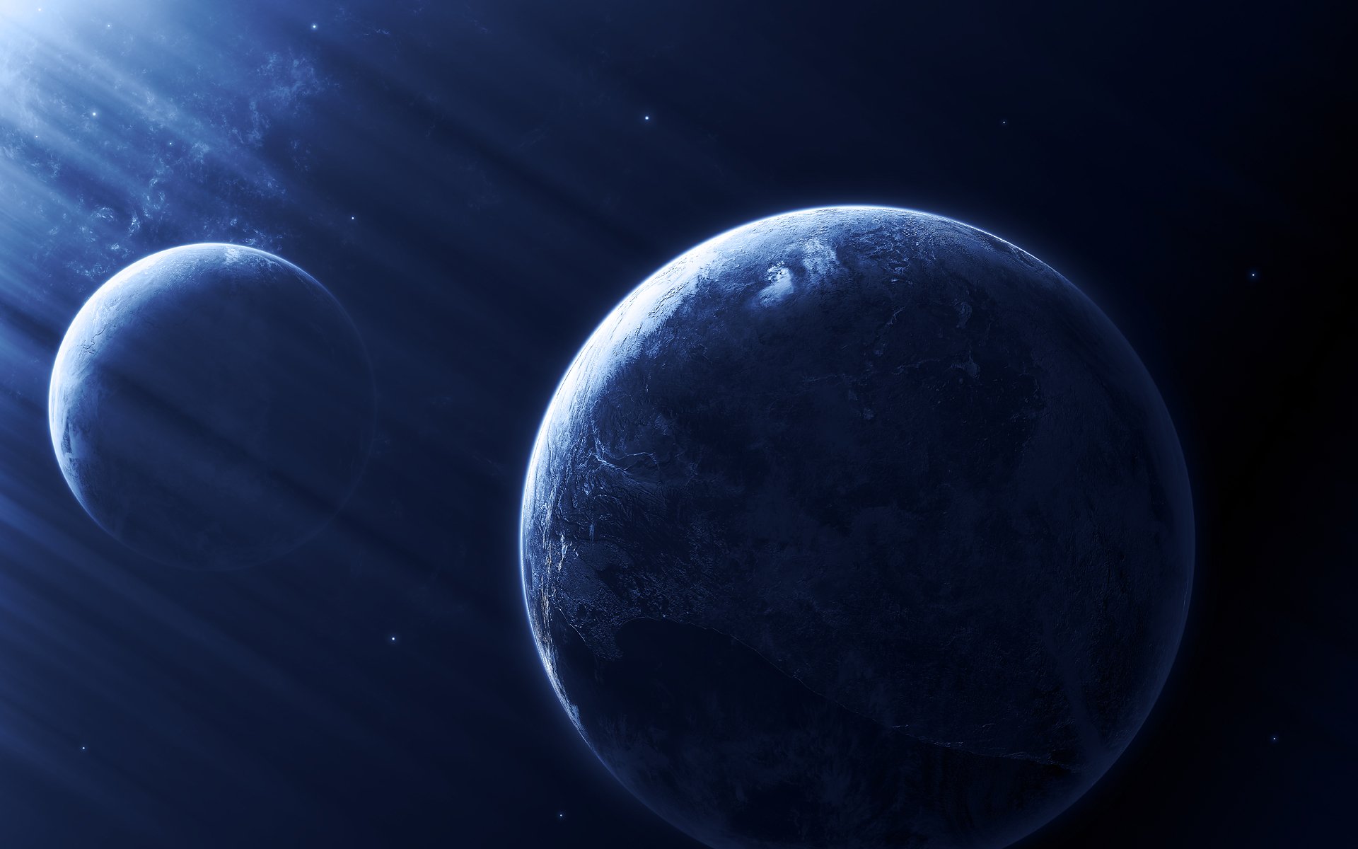 planets sci fi dark blue light effect