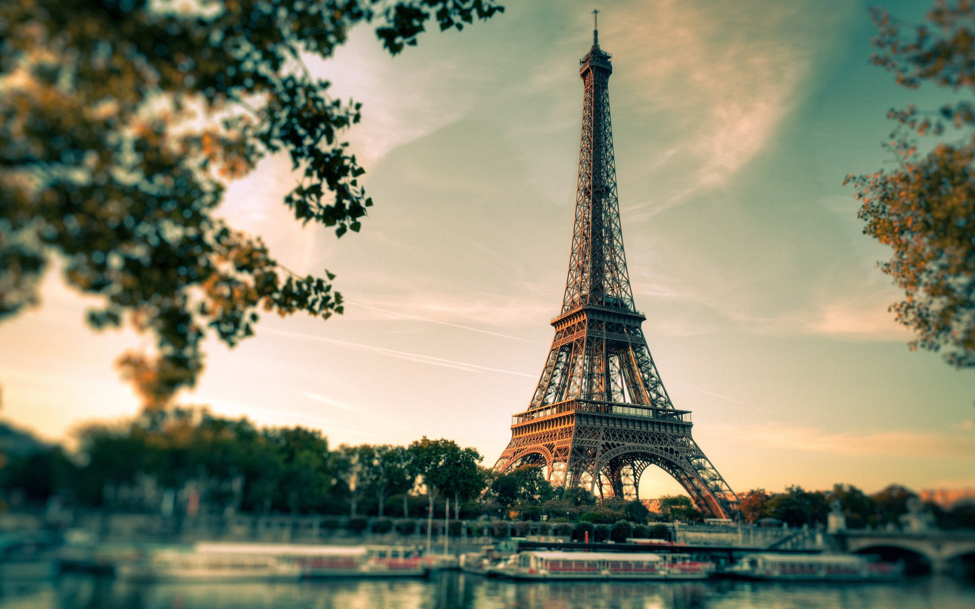 eiffelturm paris stadt fluss turm sonnenuntergang