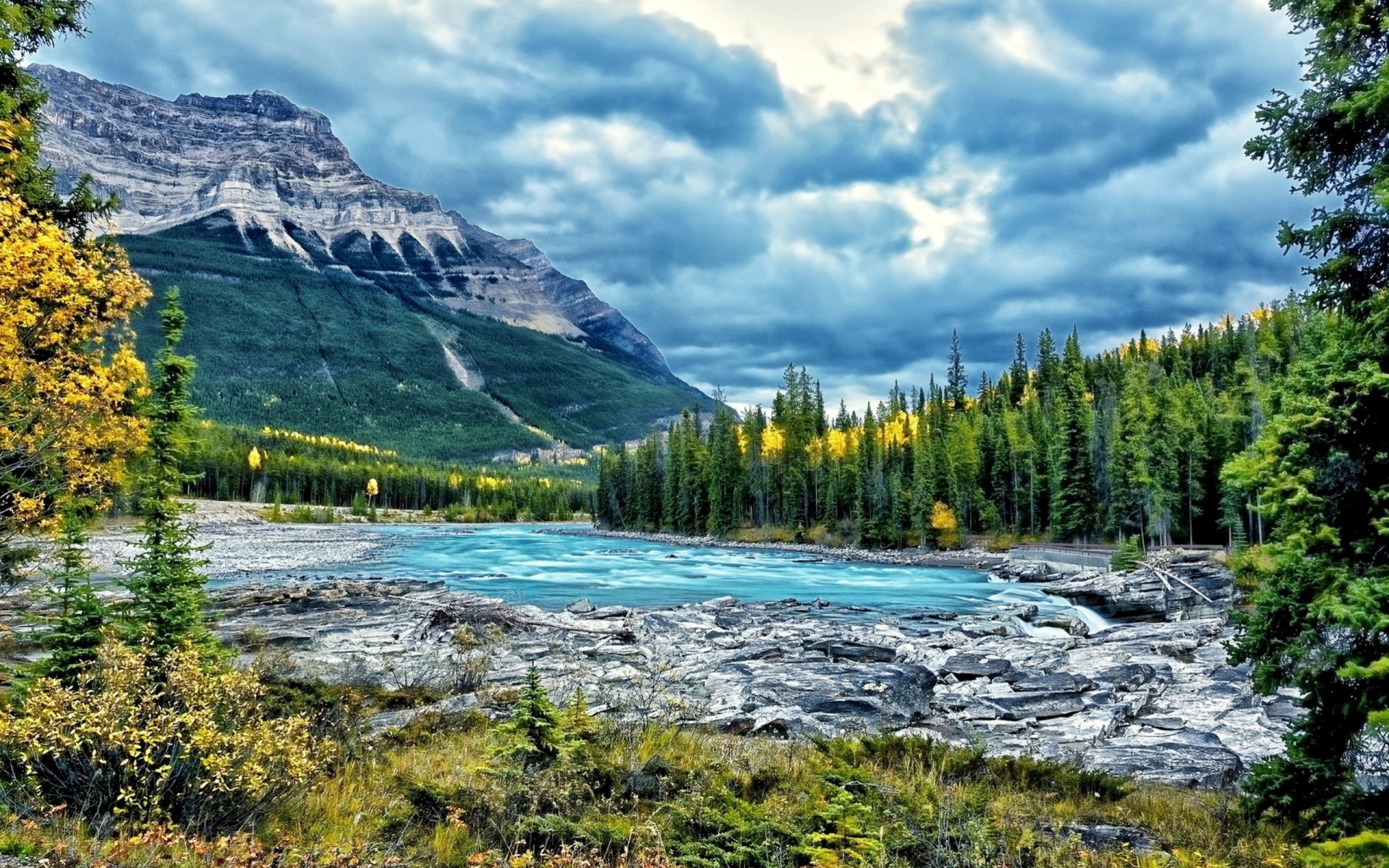 clouds mountain landscape forest river