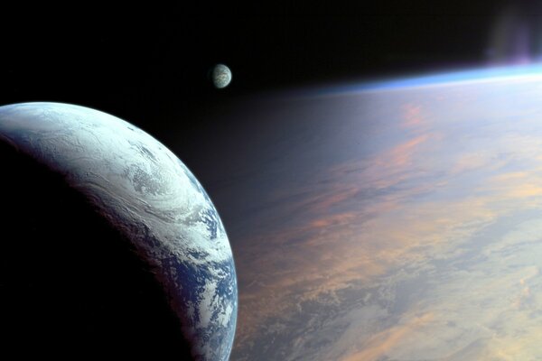 Planètes dans l espace. Soleil levant