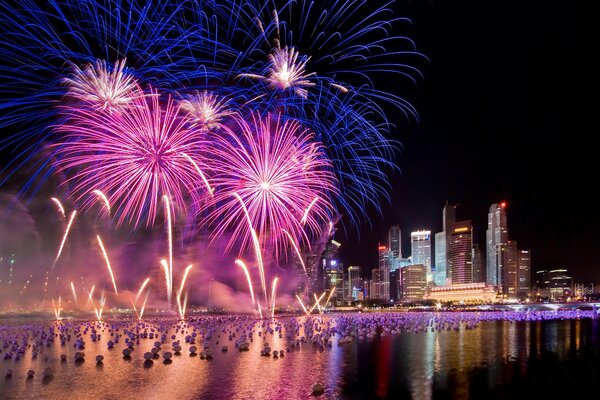 Hubo un hermoso espectáculo de fuegos artificiales en sengapur