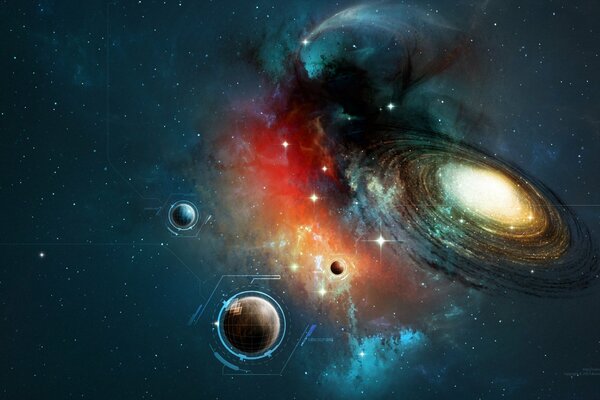 Cluster of planets and galaxies desktop wallpapers