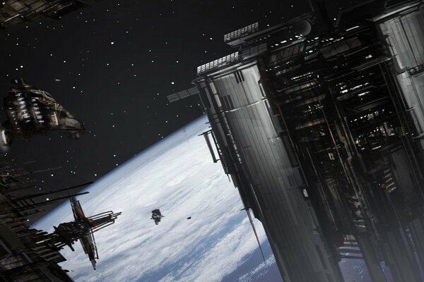 Station orbitale futuriste dans l espace