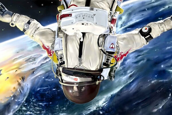 Astronauta en un traje espacial en el espacio abierto