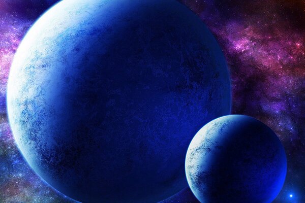 Dwie niebieskie planety w przestrzeni kosmicznej