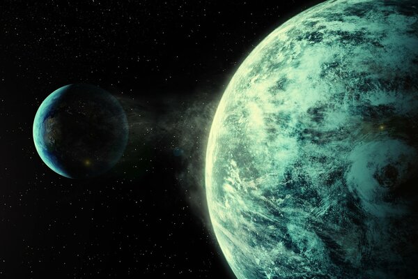 Zwei Planeten vor dem Hintergrund des alles verzehrenden Kosmos