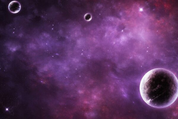 Purple sky with a beautiful spherical planet