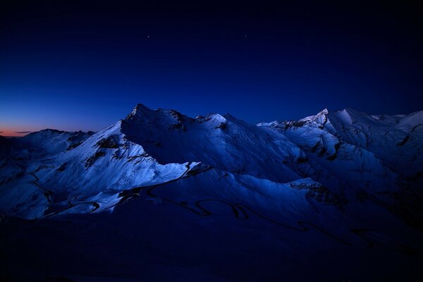 Night landscape of the mountains in blue tones