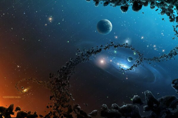 Planètes et galaxies fantastiques dans l espace