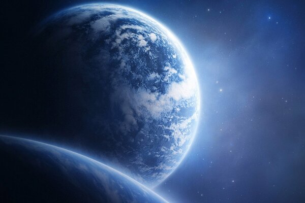 Erstaunlicher blauer Himmel auf einem Planeten im Weltraum