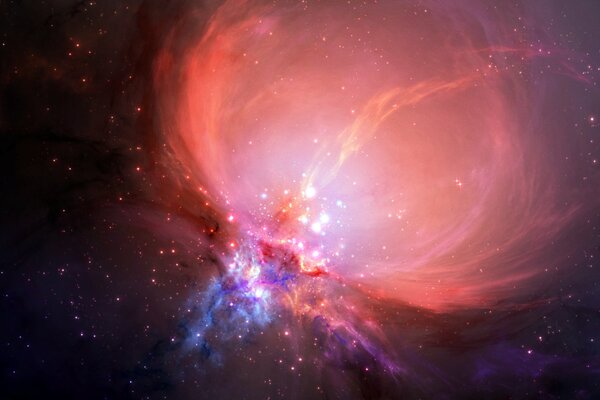 Красное туманное свечение в звёздном космосе