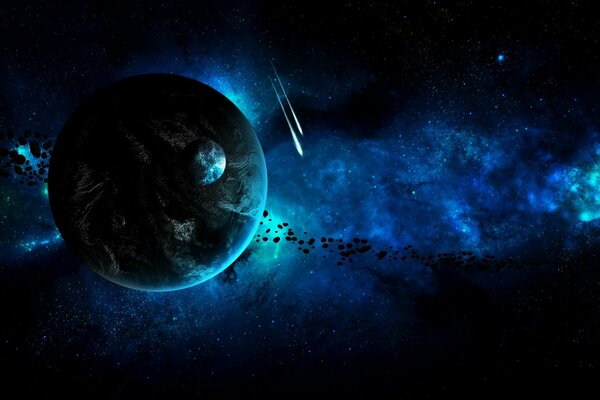 Астероиды и планета обои на рабочий стол